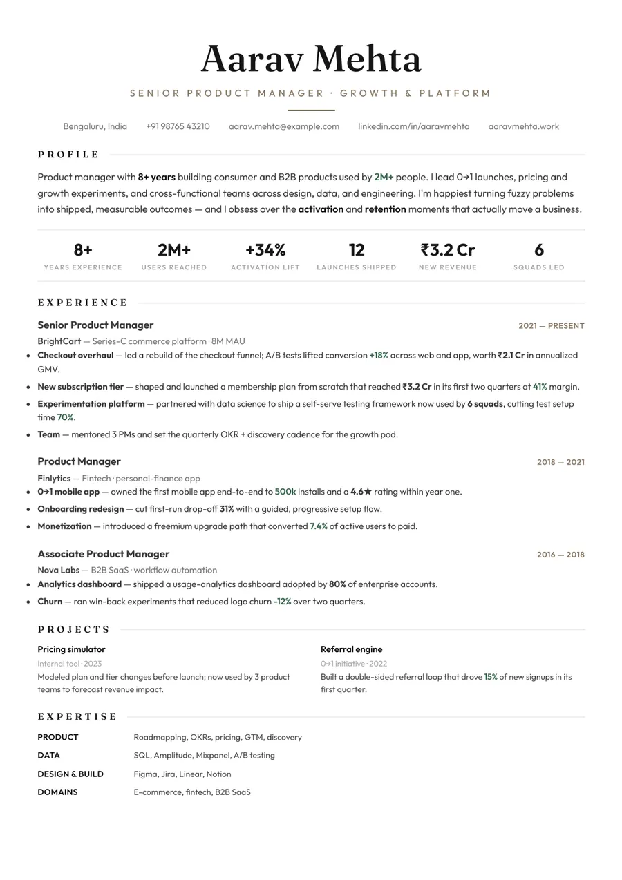 Porcelain white Developer stack resume template — Soft & refined