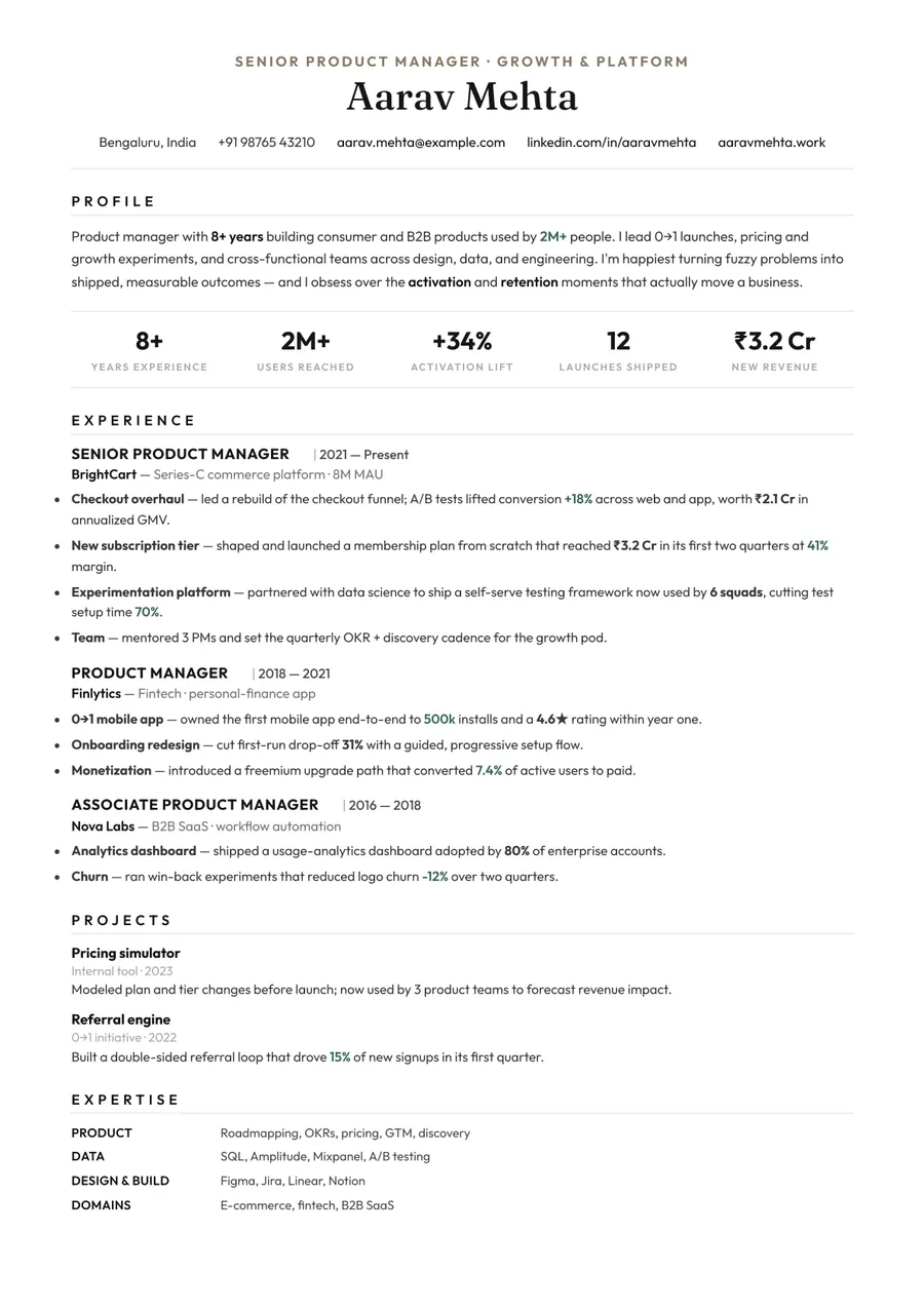 Porcelain white Formal resume template — Soft & refined