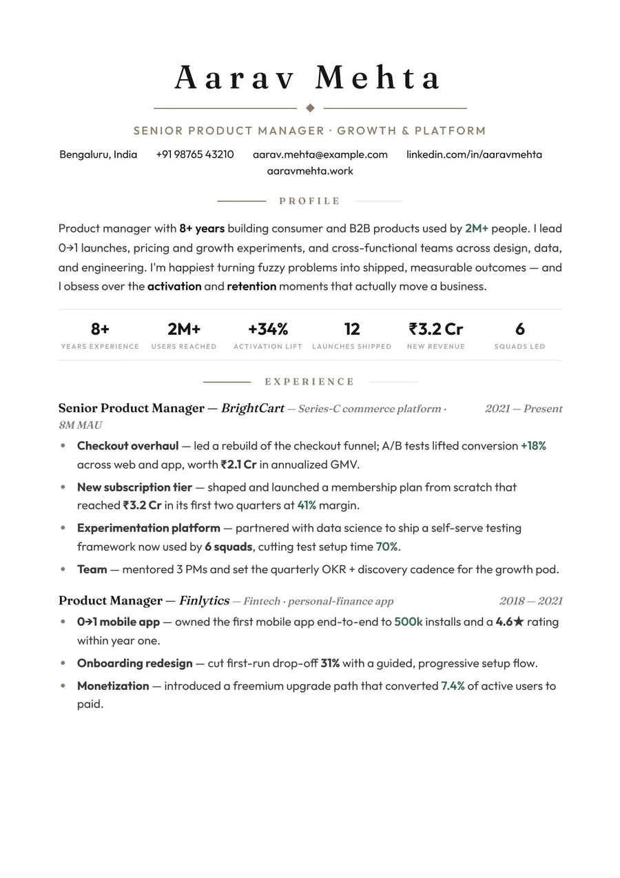 Porcelain white Letterpress resume template — Soft & refined