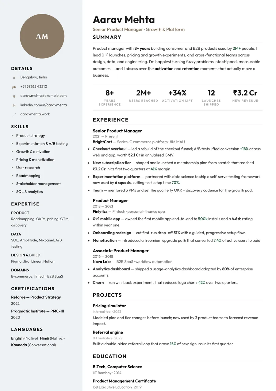 Porcelain white Portrait resume template — Soft & refined