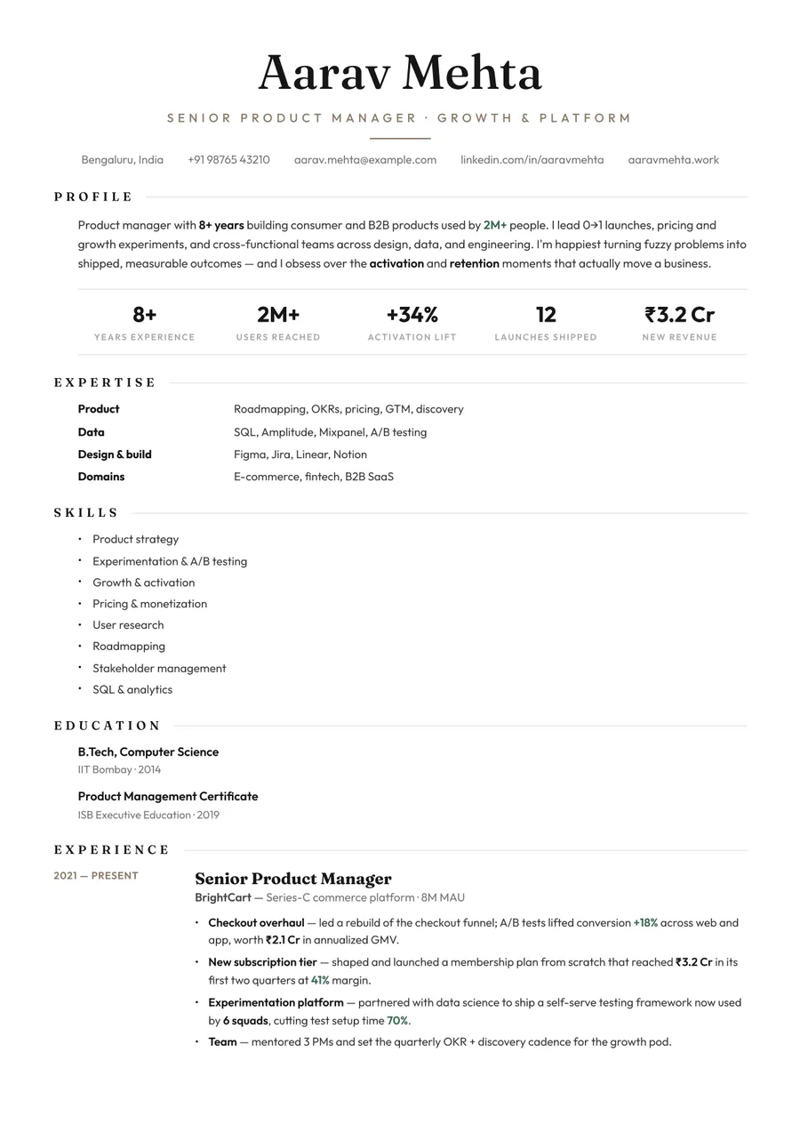 Porcelain white Stacked resume template — Soft & refined