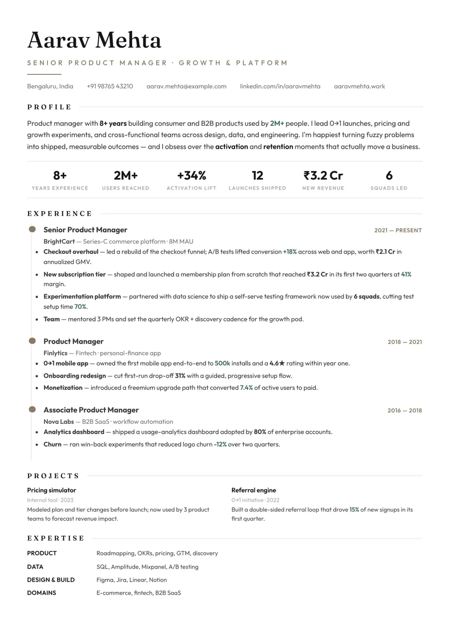 Porcelain white Timeline resume template — Soft & refined