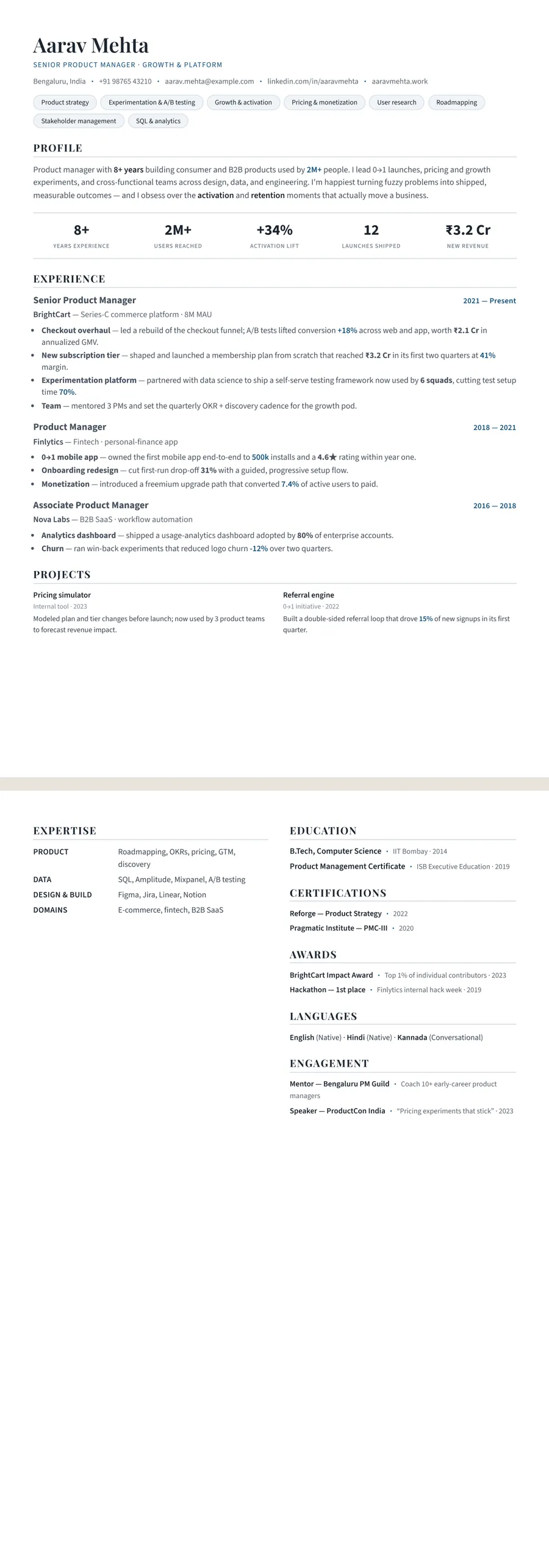 Free One Page Resume Template preview