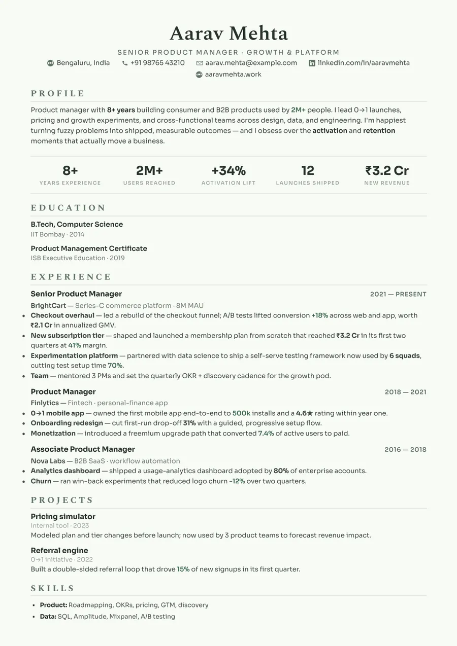 Sage botanical Academic resume template — Calm & modern