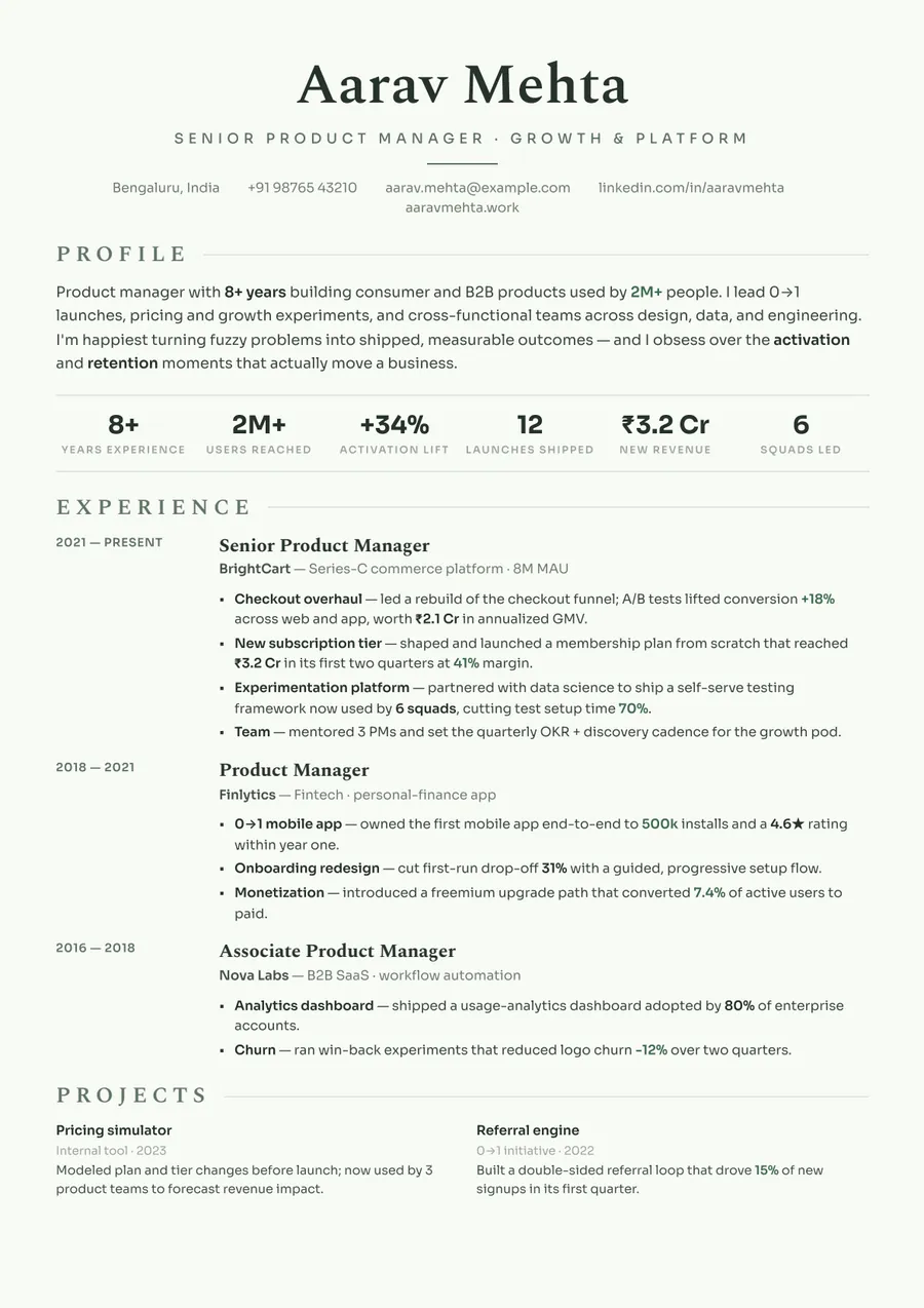 Sage botanical Classic centered resume template — Calm & modern