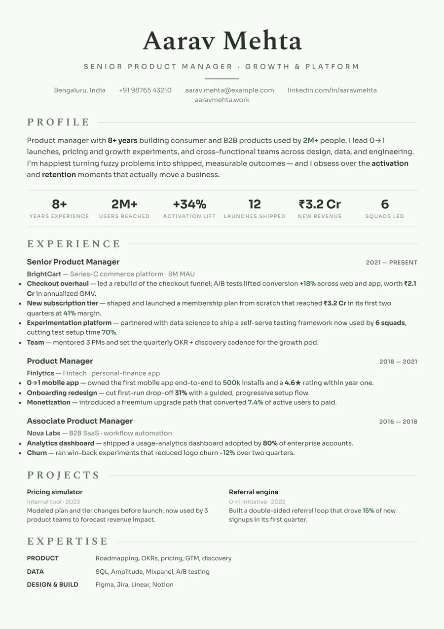 Sage botanical Developer stack resume template — Calm & modern