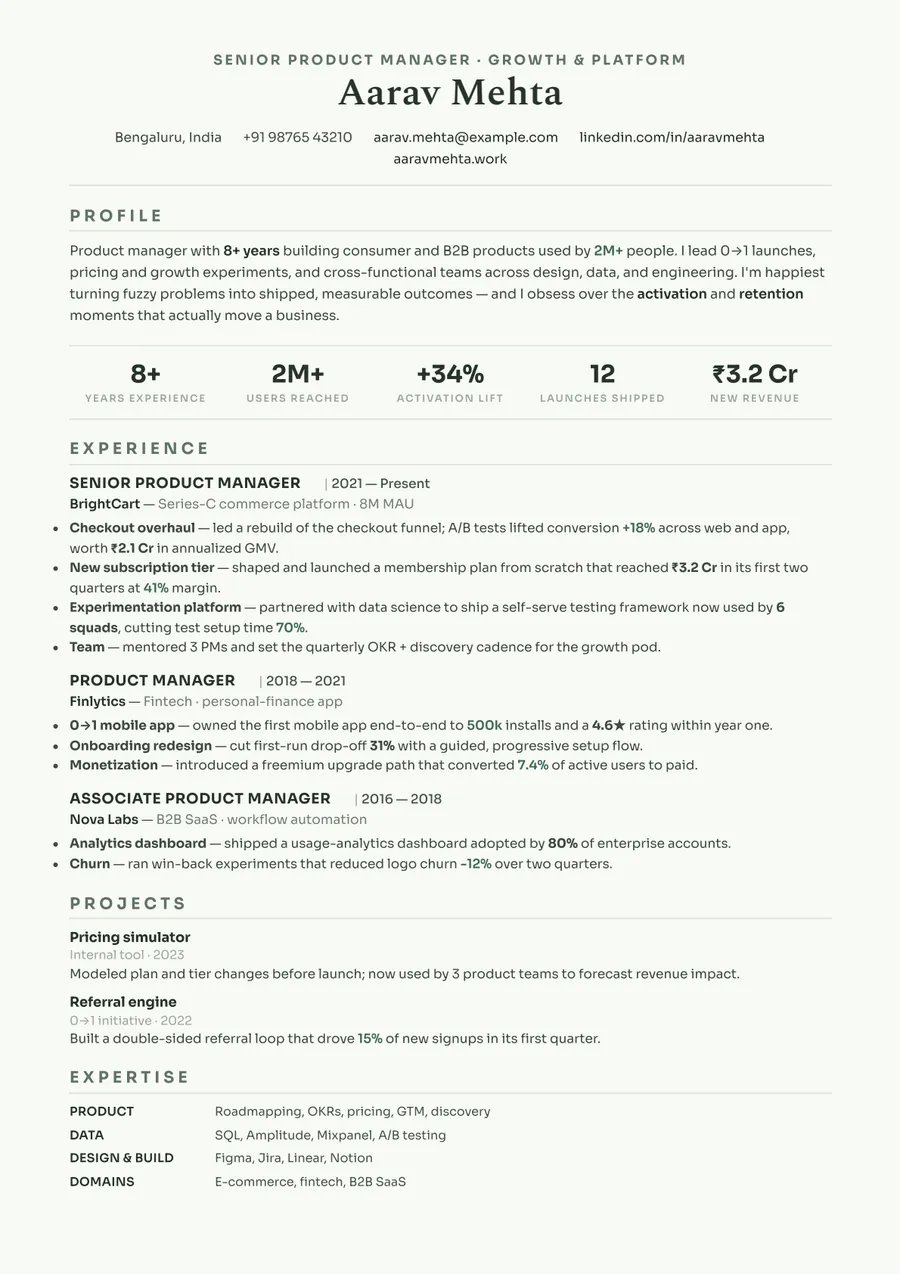 Sage botanical Formal resume template — Calm & modern