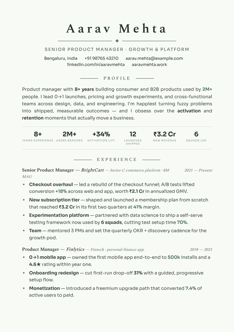 Sage botanical Letterpress resume template — Calm & modern