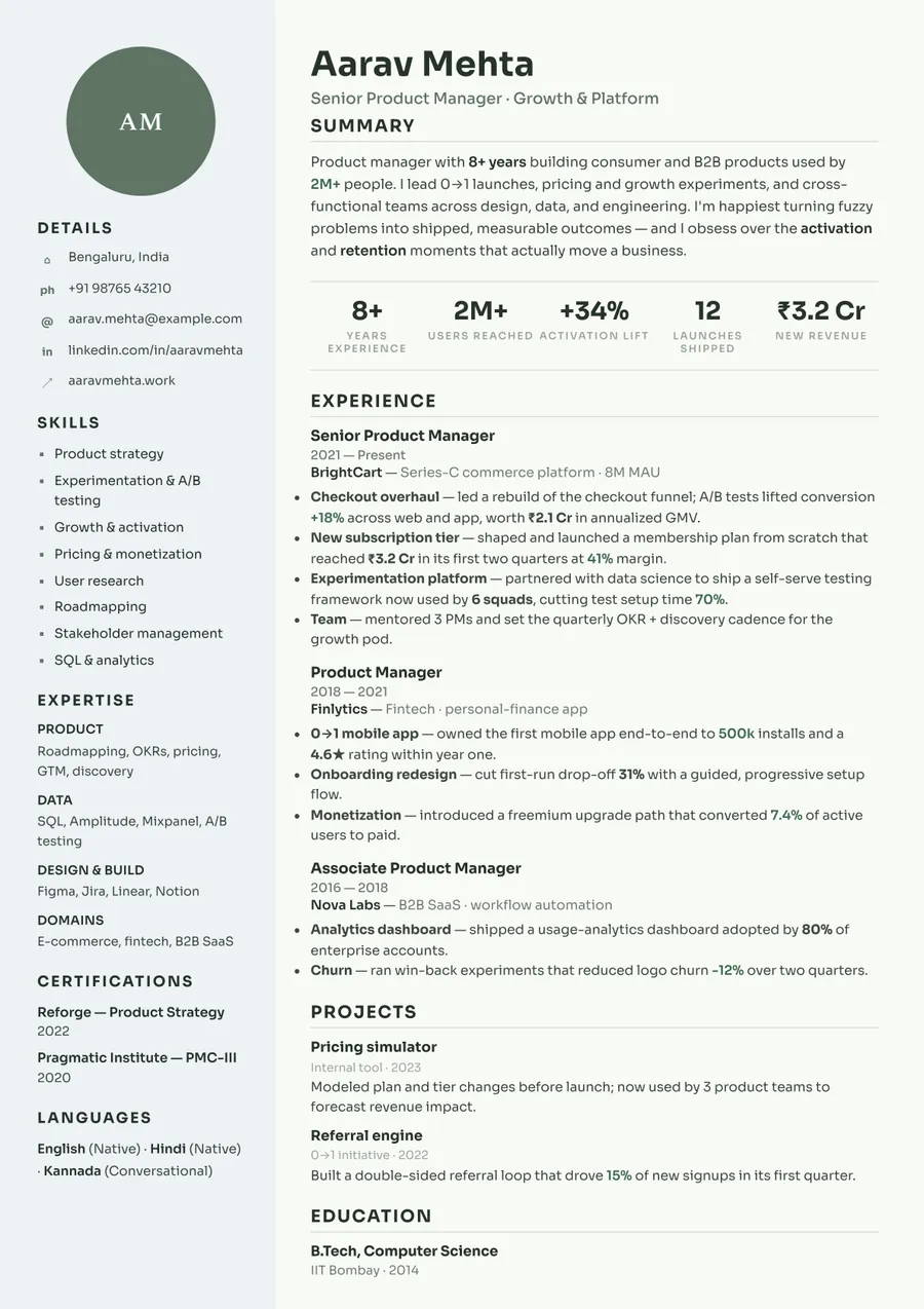 Sage botanical Portrait resume template — Calm & modern