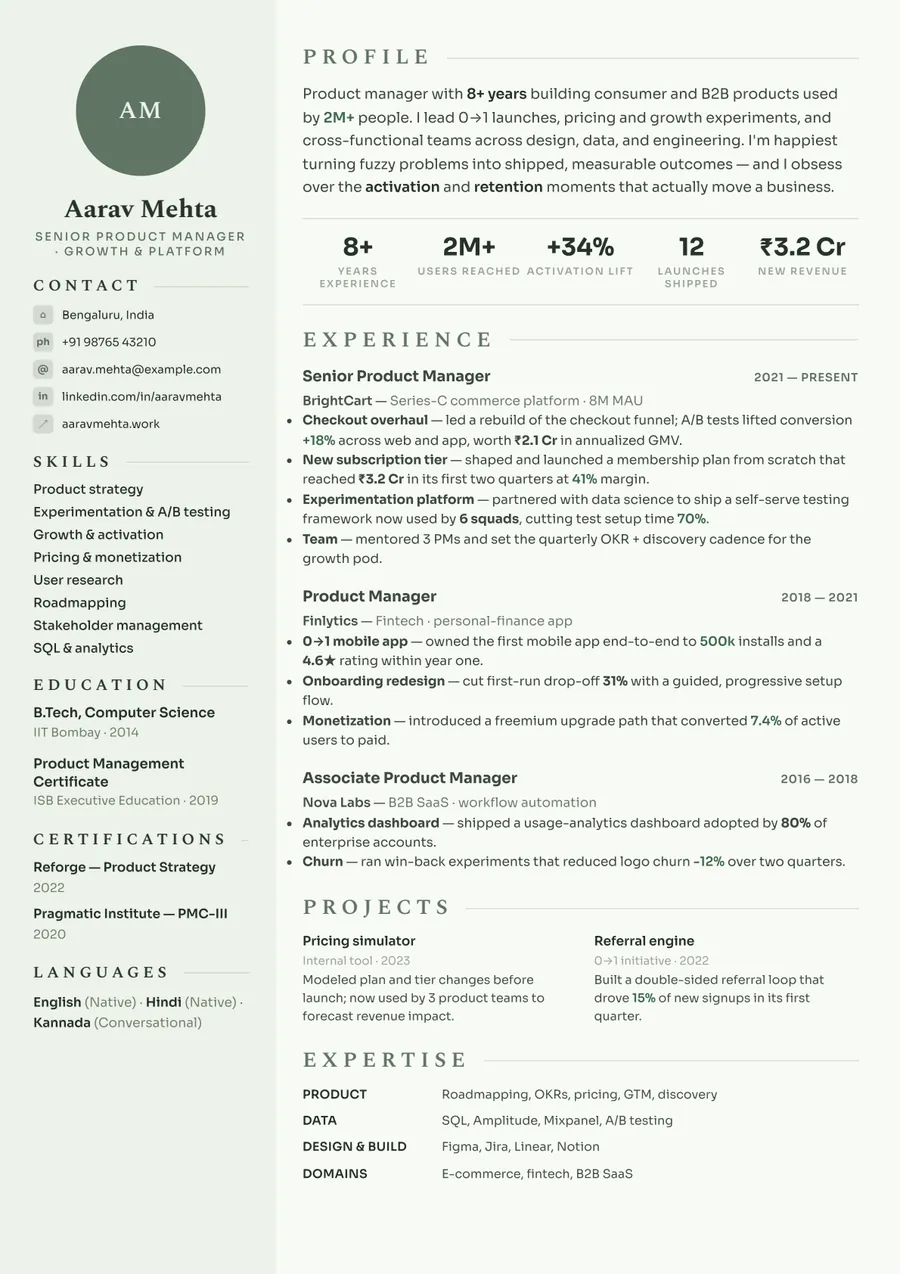 Sage botanical Sidebar resume template — Calm & modern