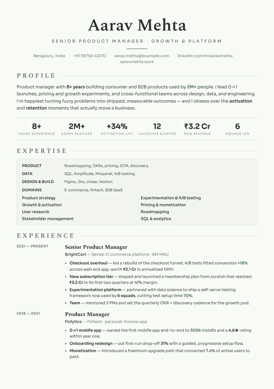 Sage botanical Skills-first resume template — Calm & modern