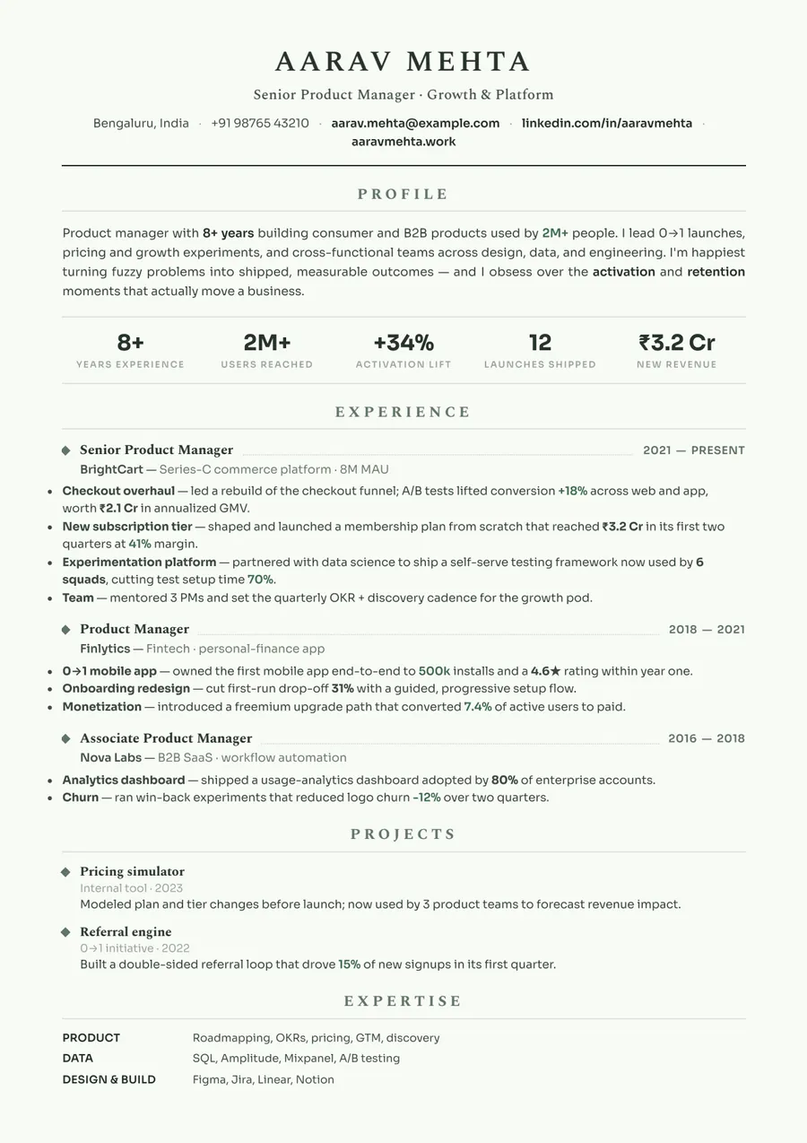Sage botanical Traditional resume template — Calm & modern