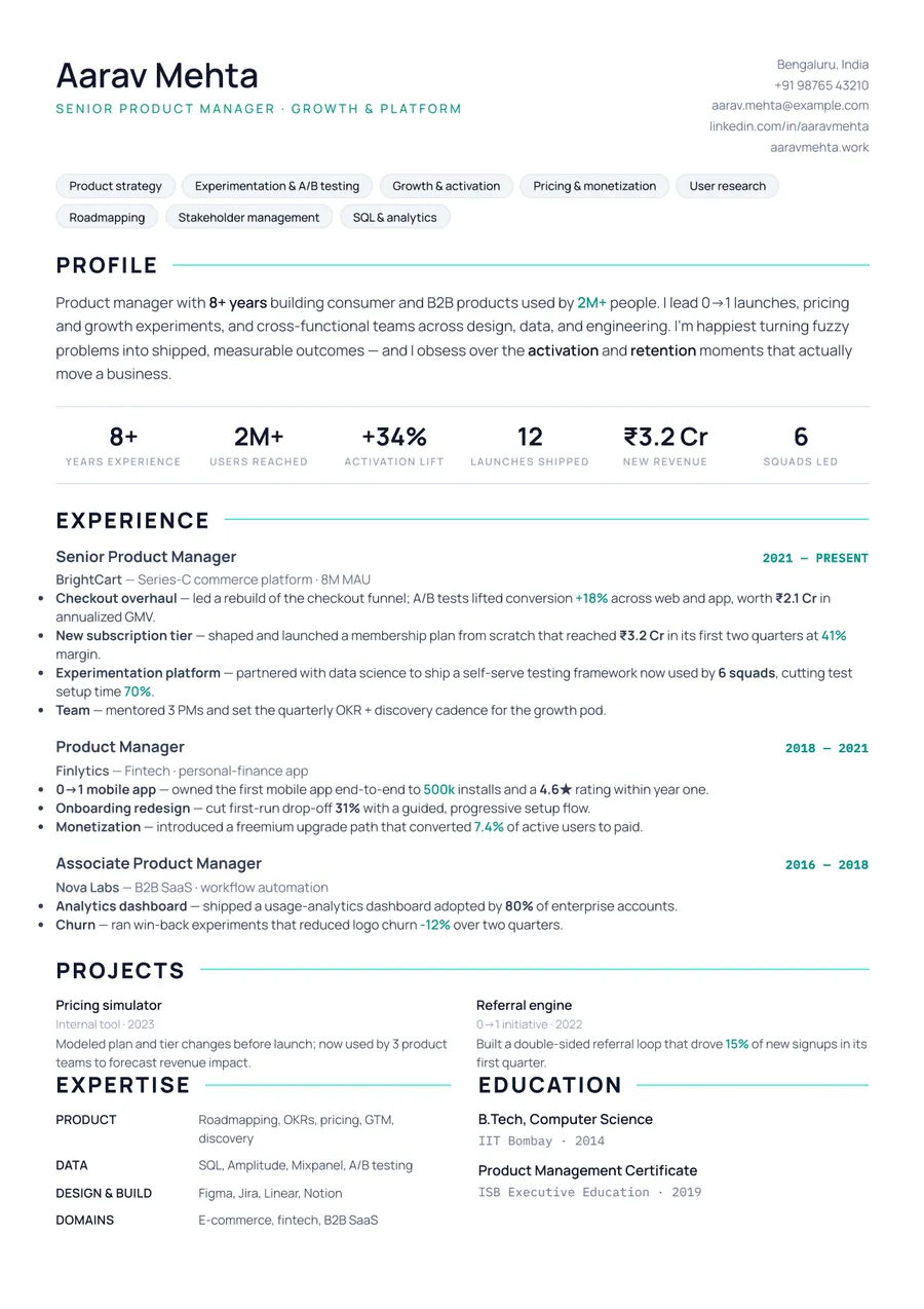 Slate tech Compact header resume template — Cool & professional