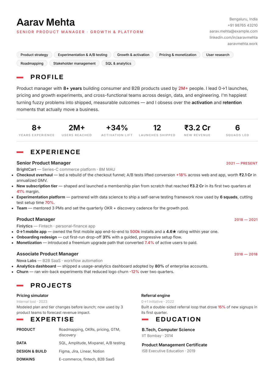 Swiss minimal Compact header resume template — Clean Swiss style