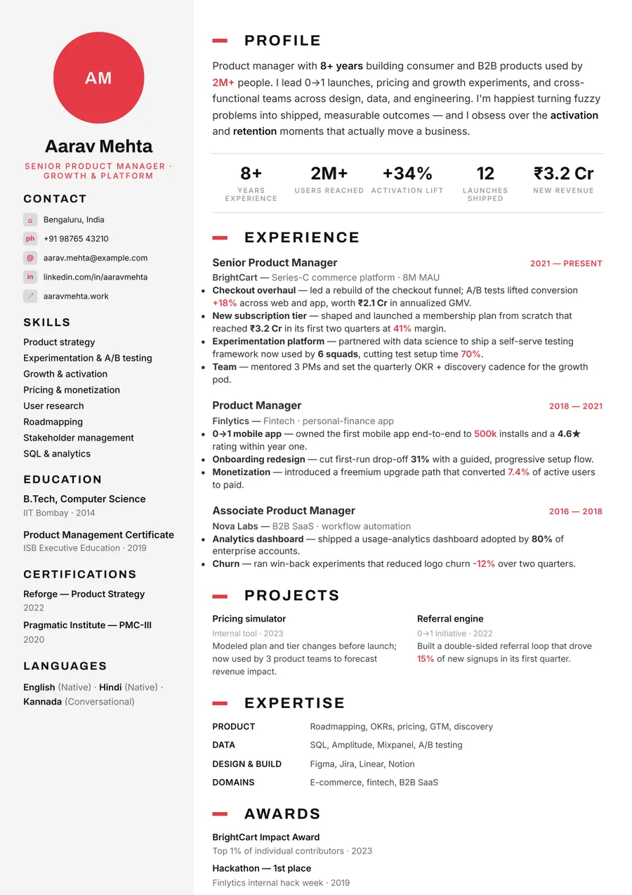 Swiss minimal Sidebar resume template — Clean Swiss style