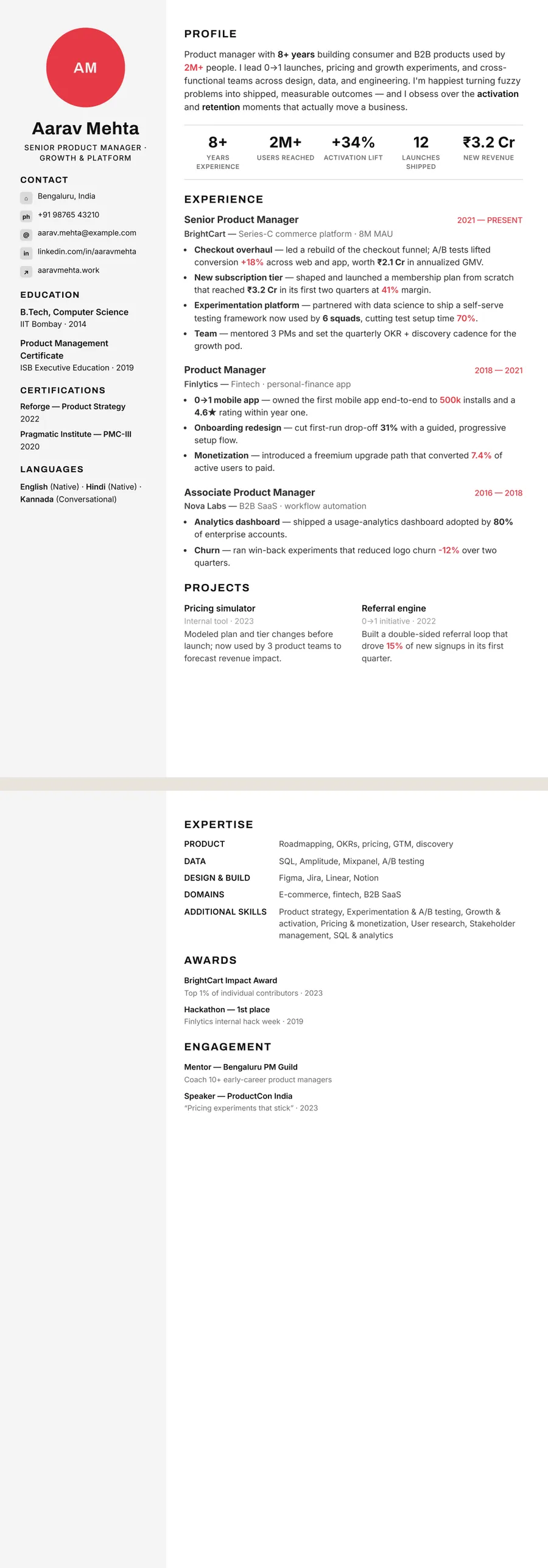 Free Red Resume Template preview