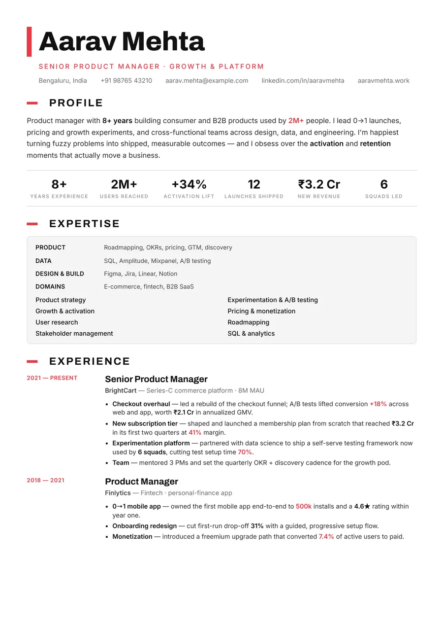 Swiss minimal Skills-first resume template — Clean Swiss style