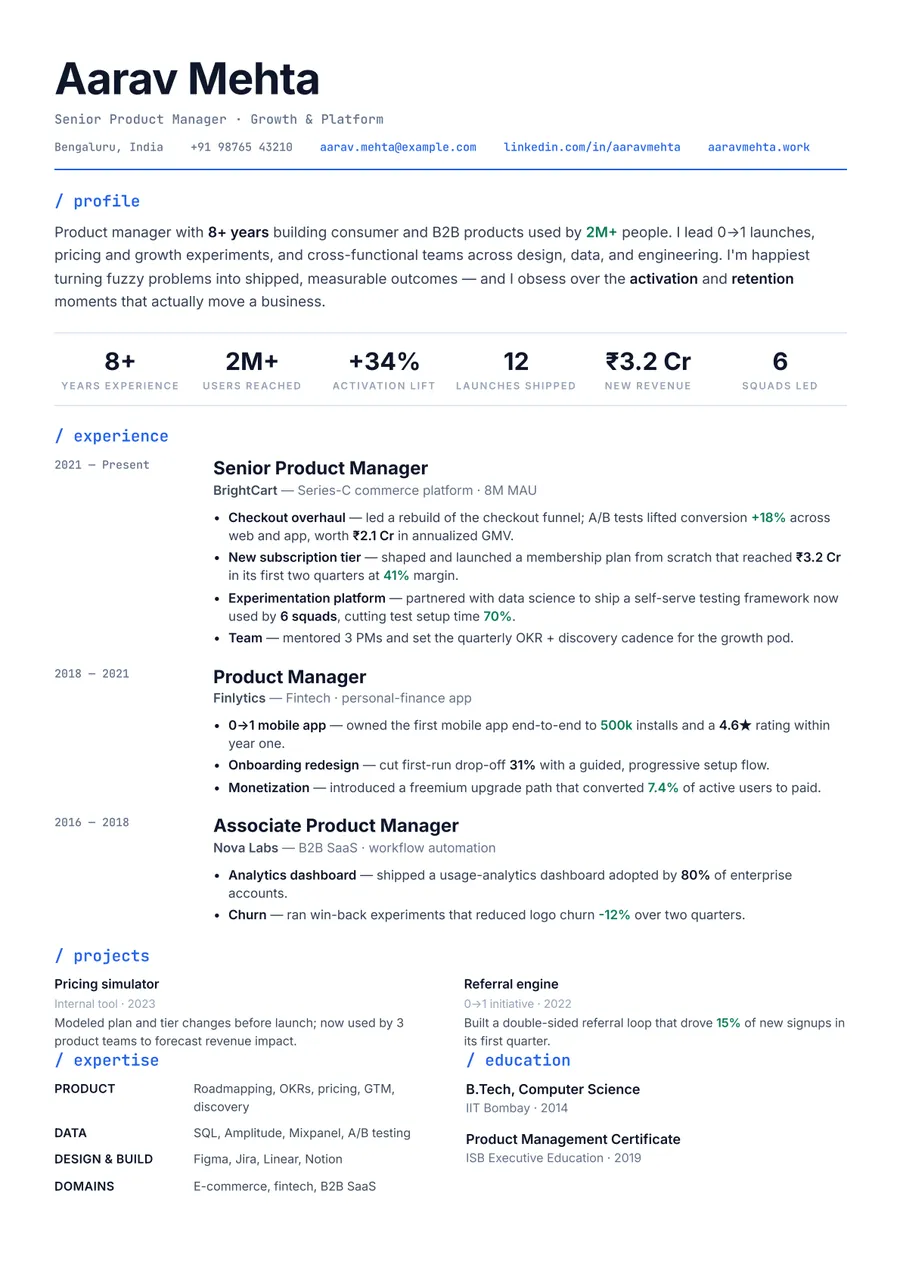 Terminal developer Classic centered resume template — Technical & modern