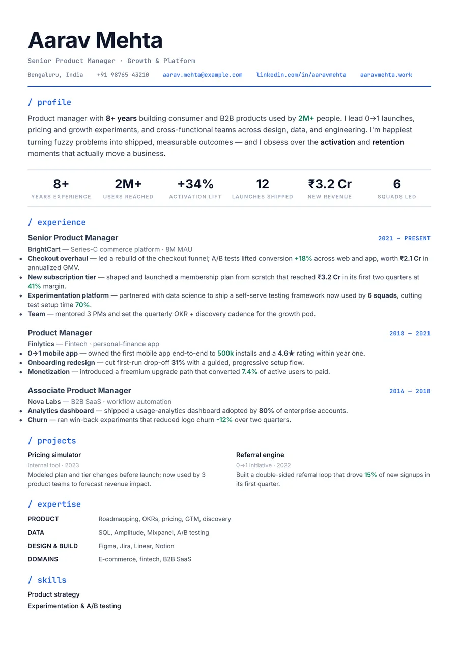 Terminal developer Developer stack resume template — Technical & modern