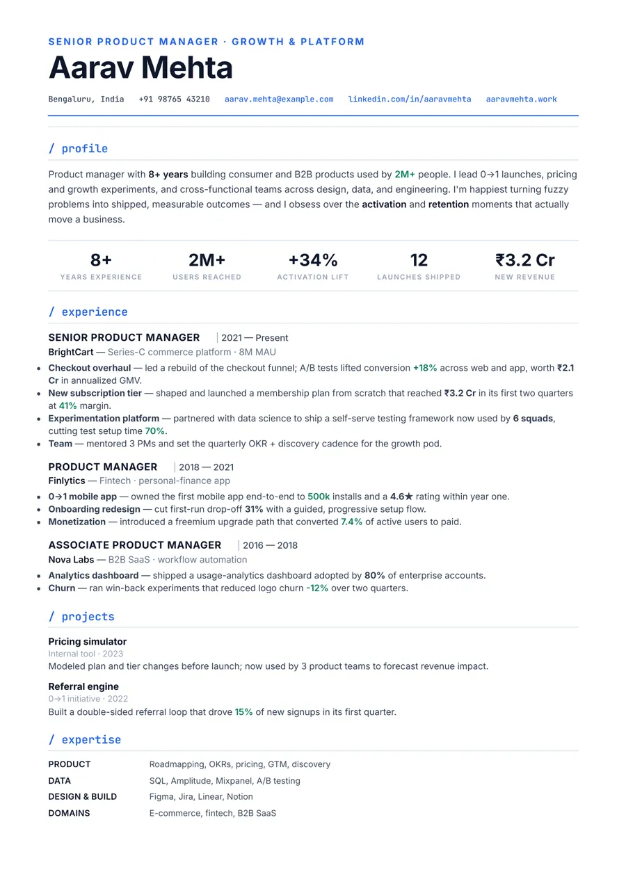 Terminal developer Formal resume template — Technical & modern