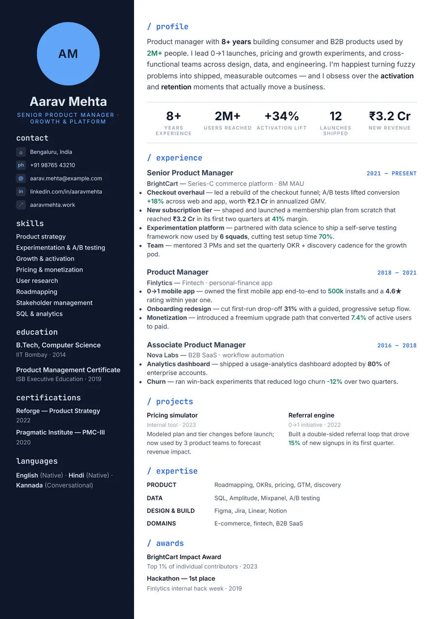 Terminal developer Sidebar resume template — Technical & modern