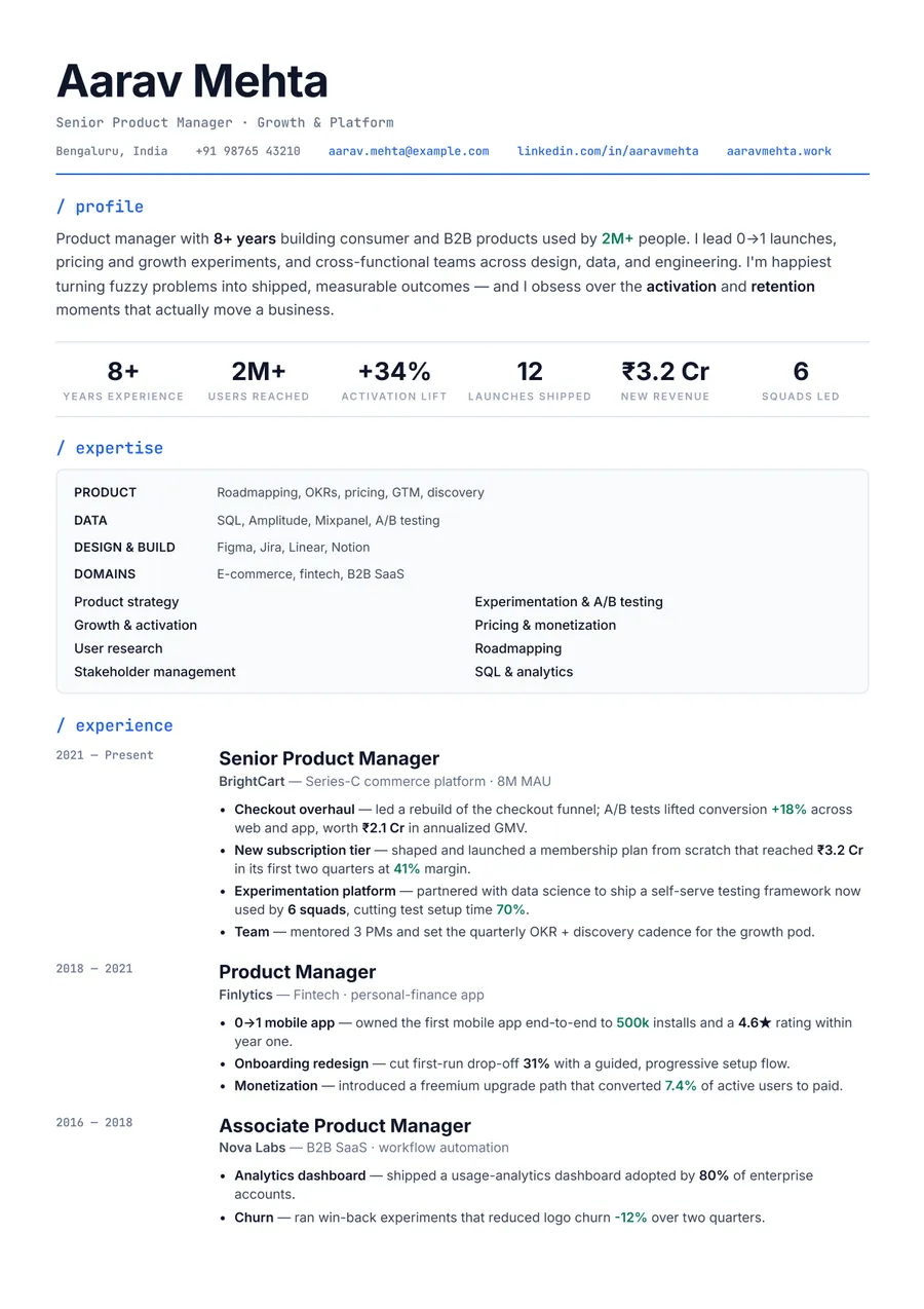 Terminal developer Skills-first resume template — Technical & modern