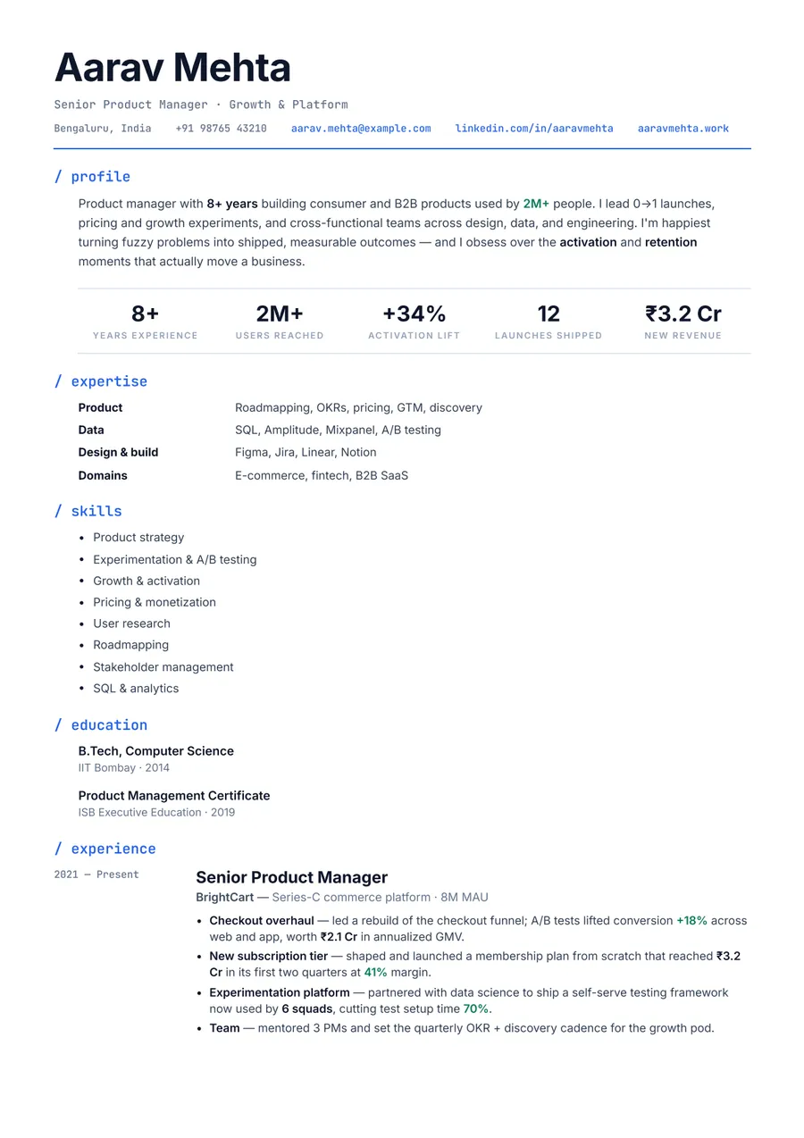 Terminal developer Stacked resume template — Technical & modern